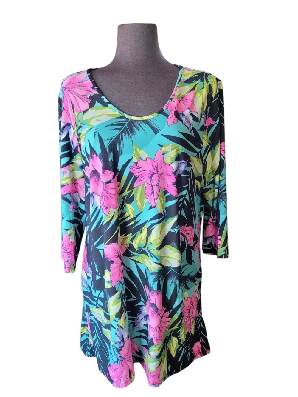 Attitudes By Renee Tropical Floral Scoop Neck Tunic W/ Matching Heeadband